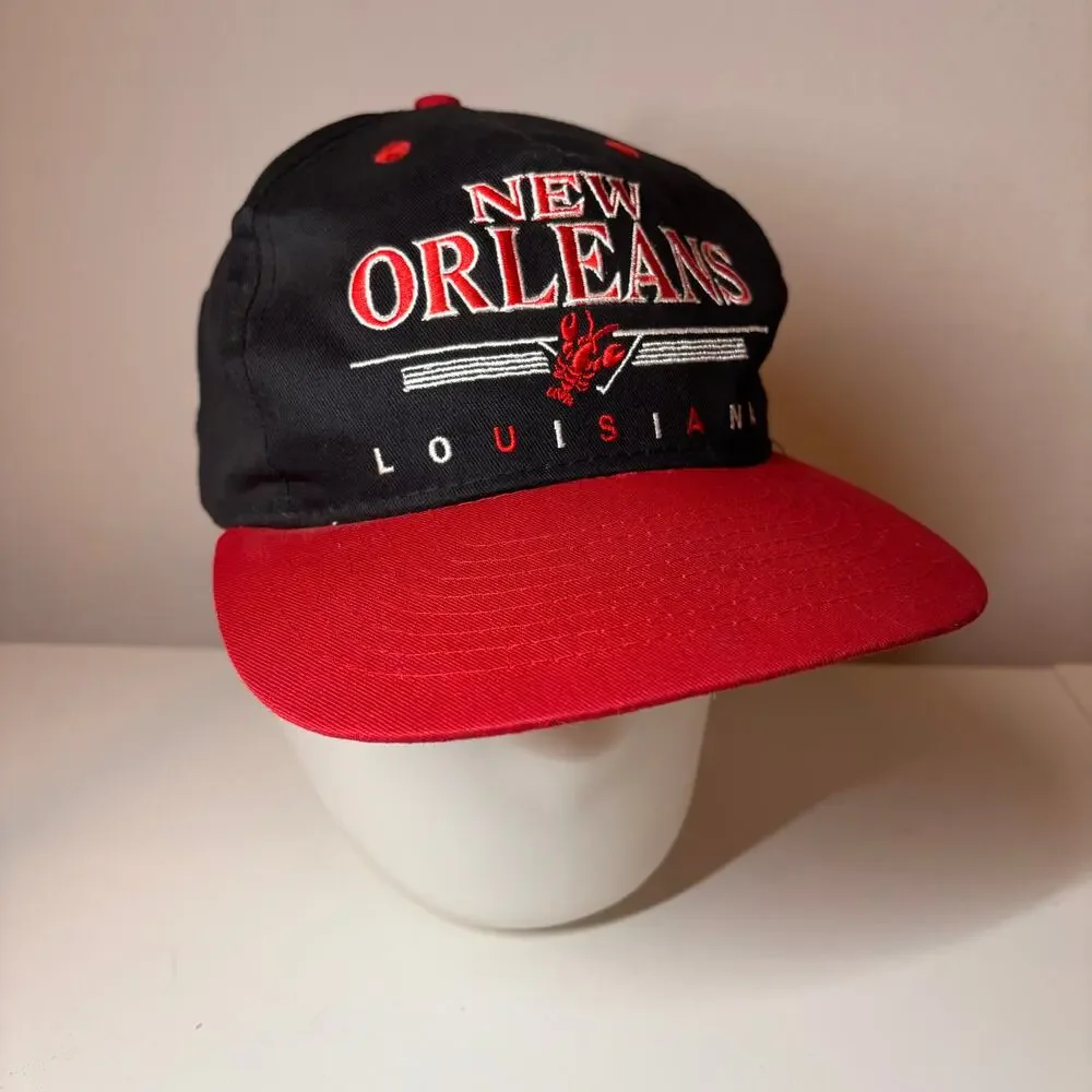 Vtg 90s NEW ORLEANS Louisiana Snapback Hat Cap Embroidered Black Red MINT
